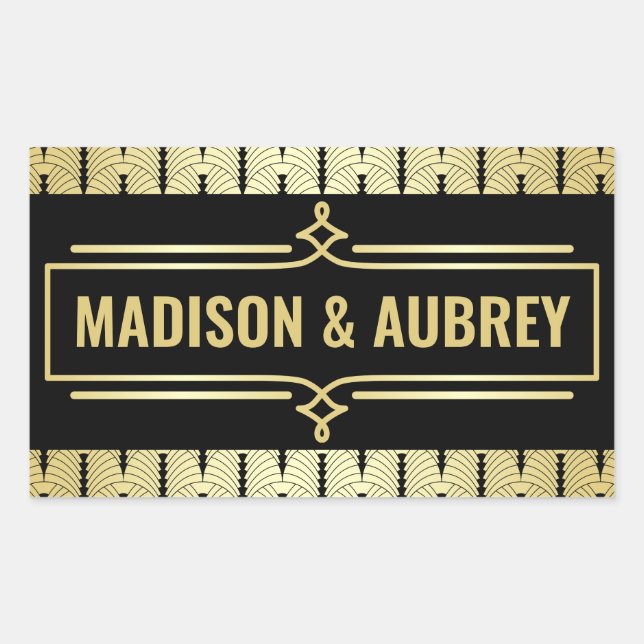 Art Deco Wedding Favour Your Name Gold Black Gatsb Rectangular Sticker (Front)