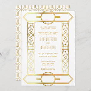 Art Deco Wedding   Gold and White Invitations