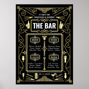 Art Deco Wedding Gold Black Great Gatsby Bar Menu Poster