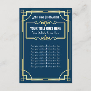 Art Deco Wedding Gold Blue Additional Info Enclosure Card