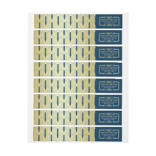 Art Deco Wedding Gold Blue Elegant Gatsby Wrap Around Label