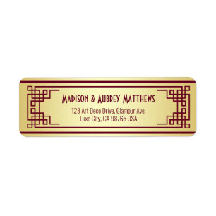 Art Deco Wedding Gold Burgundy Return Address Label