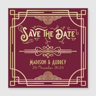 Art Deco Wedding Gold Burgundy Save the Date