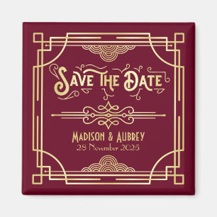 Art Deco Wedding Gold Burgundy Save the Date Magnet
