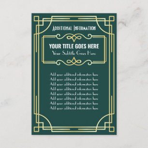 Art Deco Wedding Gold Green Additional Information Enclosure Card