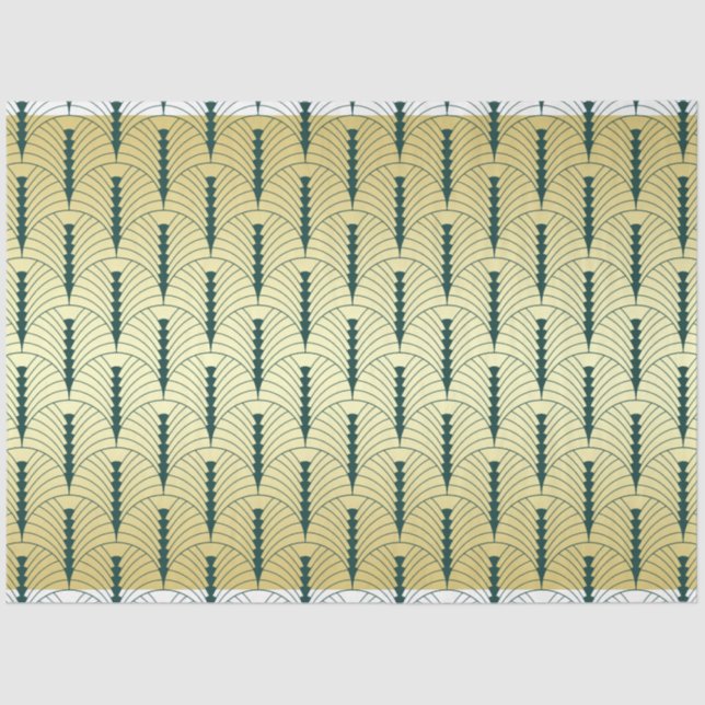 Art Deco Wedding Gold Green Palmetto Pattern Tissue Paper (Front)