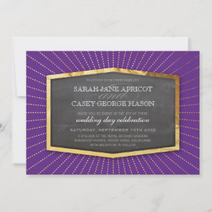 ART DECO WEDDING gold sunburst grey rich purple Invitation