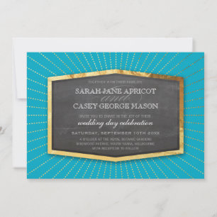ART DECO WEDDING gold sunburst grey turquoise blue Invitation