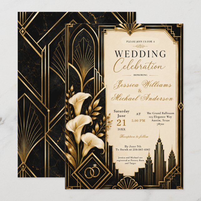 Art Deco Wedding Invitation (Front/Back)