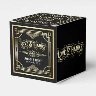 Art Deco Wedding Love & Thanks Gold Black Favour Box