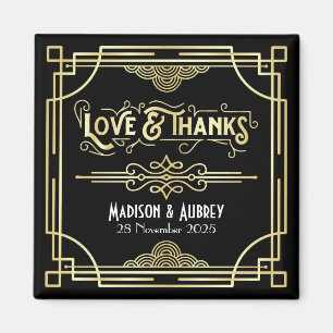 Art Deco Wedding Love & Thanks Gold Black Favour Magnet