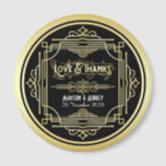 Art Deco Wedding Love & Thanks Gold Black Favour Magnet<br><div class="desc">Create your own unique Art Deco-style, Great Gatsby-inspired design featuring abstract geometric ornaments and pattern in gold with classic black background. An elegant, classy, gender neutral, all-season design perfect for discerning couples who want something different from the usual feminine, floral, pastel-toned wedding paper suites. Also great for retro-loving couples who...</div>