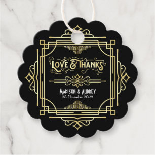 Art Deco Wedding Love & Thanks Gold Black Favour Tags