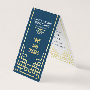 Art Deco Wedding Love & Thanks Gold Blue Favour