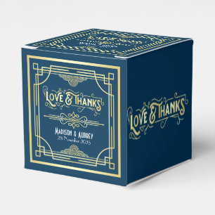 Art Deco Wedding Love & Thanks Gold Blue Favour Box