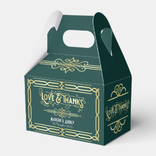 Art Deco Wedding Love & Thanks Gold Green Favour Box