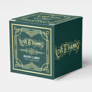 Art Deco Wedding Love & Thanks Gold Green Favour Box