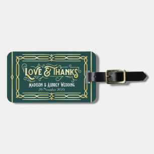 Art Deco Wedding Love & Thanks Gold Green Favour Luggage Tag