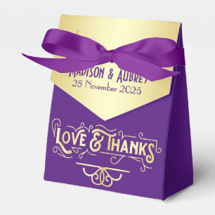 Art Deco Wedding Love & Thanks Gold Purple Favour Box