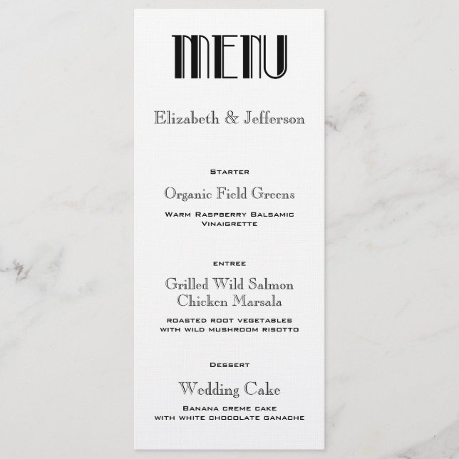 Art Deco Wedding Menu Card (Front)