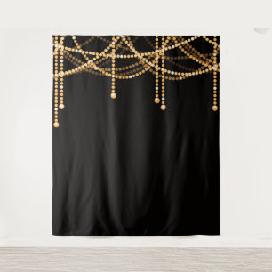 Art Deco Wedding Photo Backdrop Gold String Lights Tapestry