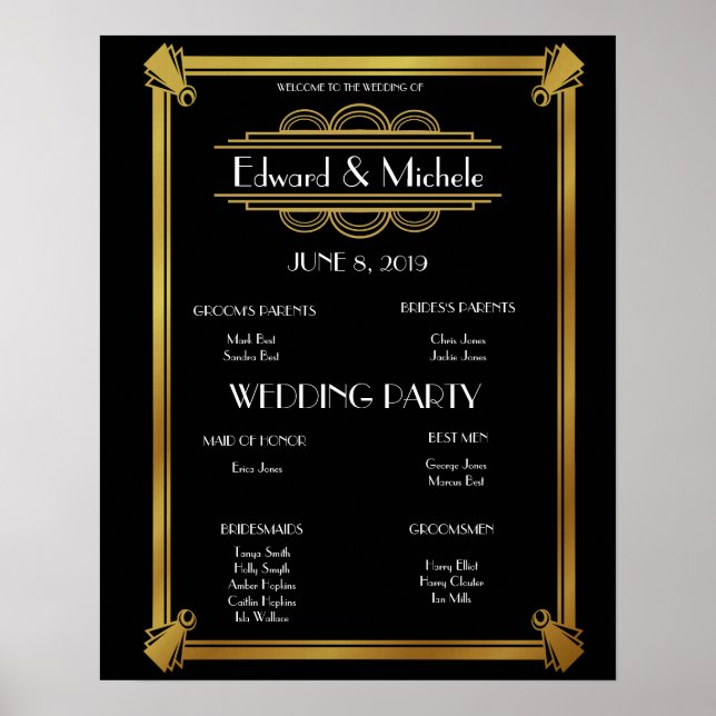 Art Deco Wedding planner seating chart (Front)