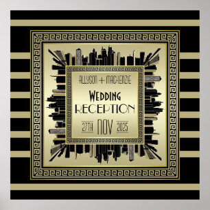 Art Deco Wedding Reception Champagne Gold Gatsby Poster