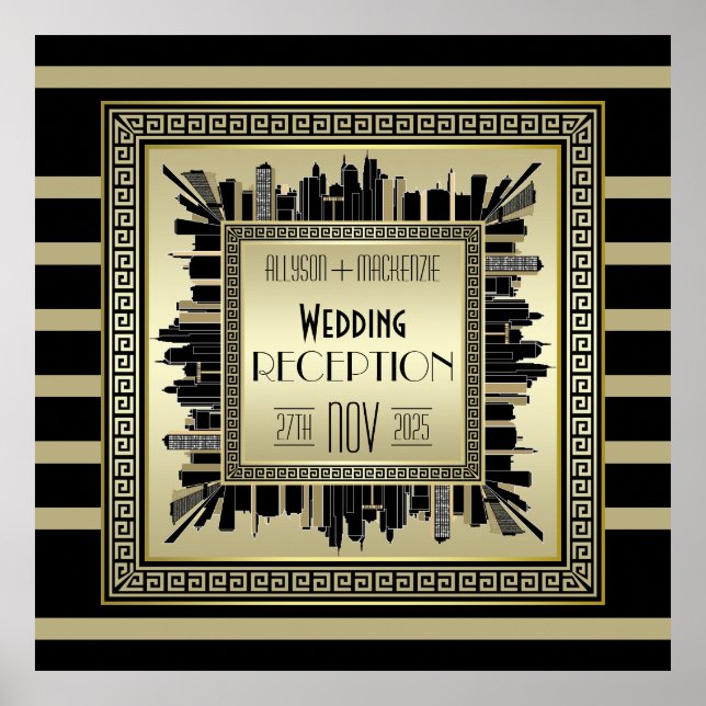 Art Deco Wedding Reception Champagne Gold Gatsby Poster (Front)