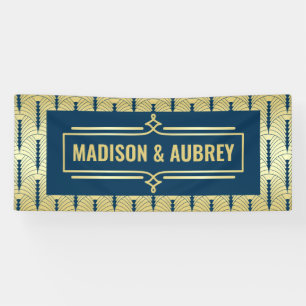 Art Deco Wedding Reception Dinner Party Gold Blue Banner