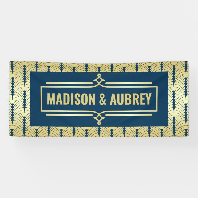 Art Deco Wedding Reception Dinner Party Gold Blue Banner (Horizontal)