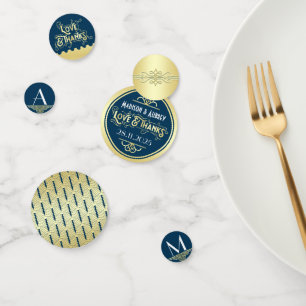 Art Deco Wedding Reception Dinner Party Gold Blue Confetti