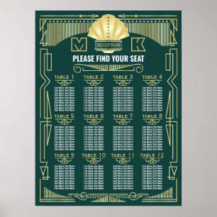 Art Deco Wedding Reception Green Seating Chart