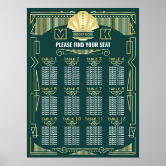 Art Deco Wedding Reception Green Seating Chart