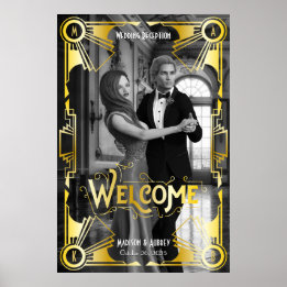 Art Deco Wedding Reception Welcome Gold & Black Poster