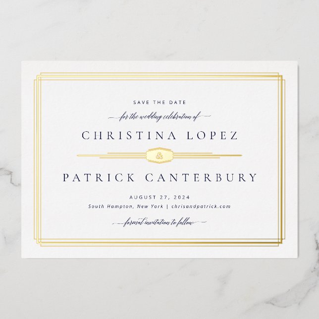 Art Deco Wedding Save The Date Foil Invitation (Front)