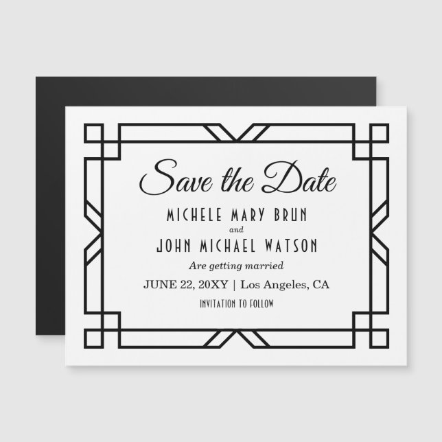 Art Deco Wedding Save the Date Magnetic Card (Front/Back)