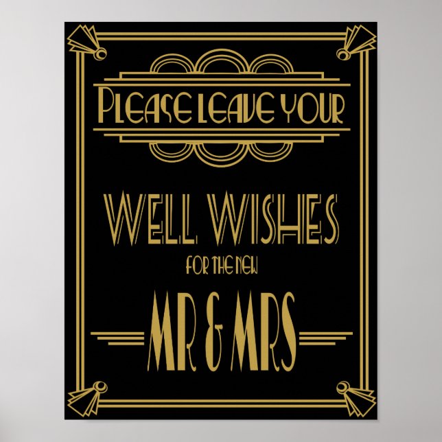 Art Deco Wedding sign Gold and black wishes sign (Front)
