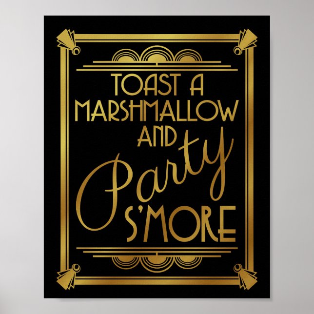 art deco wedding, s'more party sign, gold, gatsby poster (Front)