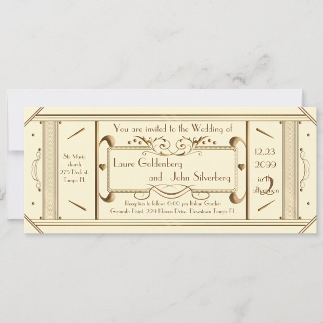 art deco wedding ticket,ivory, back ivory invitation (Front)