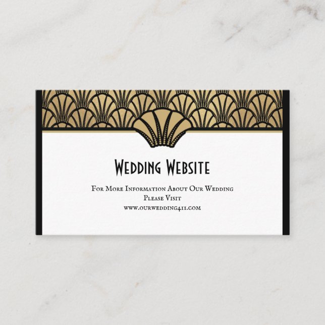Art Deco Wedding Website Information Black Gold Business Card (Front)