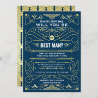 Art Deco Wedding Will You Be My Best Man Gold Blue