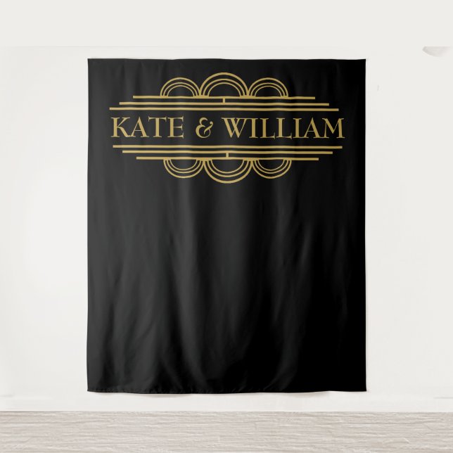 Art deco welcome wedding photo booth back drop tapestry (Front)