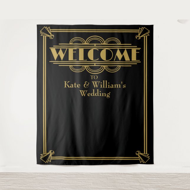 Art deco welcome wedding photo booth back drop tapestry (Front)