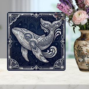 Art Deco Whale Mother of Pearl Nautical Marine Ceramic Tile