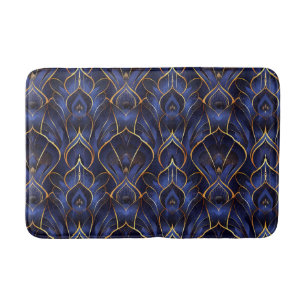 Art Deco Whimsical Vintage Blue Floral Pattern Bath Mat