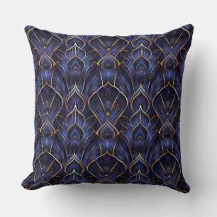 Art Deco Whimsical Vintage Blue Floral Pattern Cushion