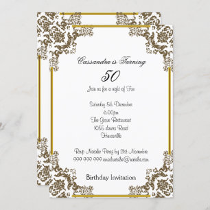 Art Deco White 50th Birthday Invitation