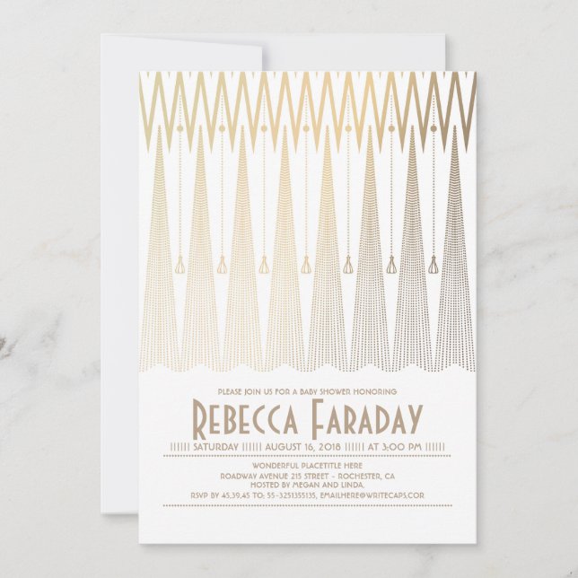 Art Deco White and Gold Gatsby Baby Shower Invitation (Front)