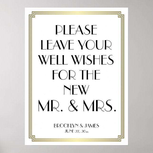 Art Deco White And Gold Guestbook Sign 18x24 (Front)