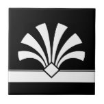 Art Deco White Black Geometric Flower Element 06 Ceramic Tile<br><div class="desc">Elegant crisp white art deco style geometric flower element ornament on a black background decorative ceramic tile. Sleek chic design,  perfect for a modern or art deco retro vintage style interior.</div>